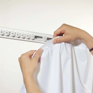 Barre de rideau de douche Spirella Surprise blanche avec glisseurs, longueur 125-210 cm.