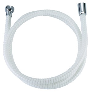 Flexible de douche en plastique blanc Diaqua avec écrou tournant et raccord hexagonal.