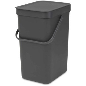 Brabantia Abfallbehälter Sort & Go, 12 l, grau, mit Deckel und Tragegriff.