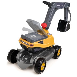 Escavatore Falk Volvo con sedile pieghevole, giallo e grigio, per bambini dai 3 anni.