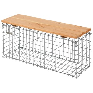 Banc de jardin en gabion 100x46x30cm avec assise en bois, panier en fil de fer sans pierres.