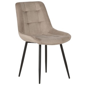 Beiger Esszimmerstuhl Melrose im 2er-Set, Samtstoff, schwarze Metallfüße, gestepptes Design.