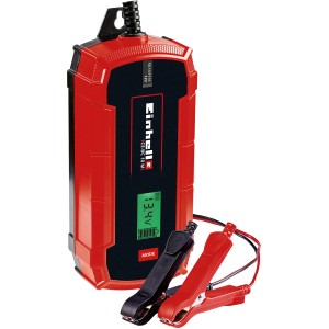 Caricabatterie Einhell CE-BC 10 M per auto, moto con display LCD e morsetti di ricarica.