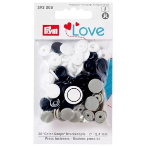 Prym Color Snaps Love, bottoni a pressione in plastica, Ø 12.4 mm, 30 pz, colori assortiti.
