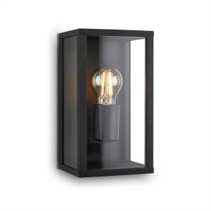 Applique murale extérieure noire Brilo Luanda avec douille E27 et verre transparent.