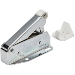Loqueteau à galet mécanique, plastique blanc, pour portes sans poignée, quincaillerie d'ameublement.