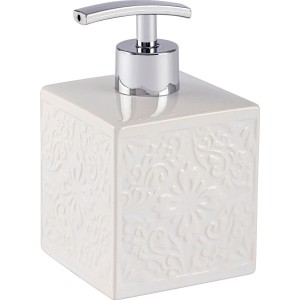 Dispenser sapone Wenko Cordoba bianco in ceramica con motivo strutturato.
