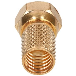Connettore F dorato da 7 mm con superficie zigrinata per cavi coassiali SAT a vite.