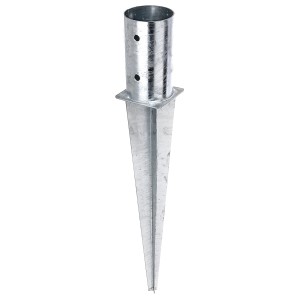 Feuerverzinkte Einschlagbodenhülse für Rundhölzer, 81x150x600 mm, ideal für Pfosten mit Ø 80 mm.