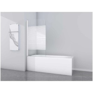 Paroi de baignoire pliante Aurlane White Stripes, 1 volet, blanc, 80x140 cm, montée sur baignoire.