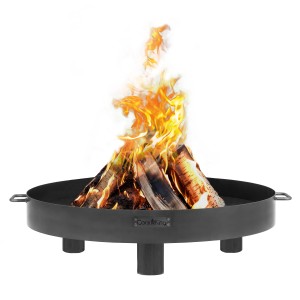Braciere CookKing Tunis nero Ø 60cm con legna da ardere e fiamme.