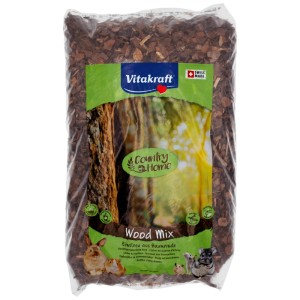 Lettiera per piccoli animali Vitakraft Wood-Mix Nature, sacco da 20 l con pezzi di legno.