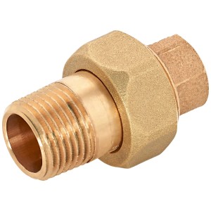 Raccordo a saldare in bronzo rosso, 15 mm x 21 mm (R 1/2), per tubi in rame. Raccordo in due pezzi con ghiera.