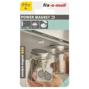 Aimants néodyme autocollants Fix-o-moll, Ø 12mm, argent. Maintien solide pour notes et décorations sur panneaux.