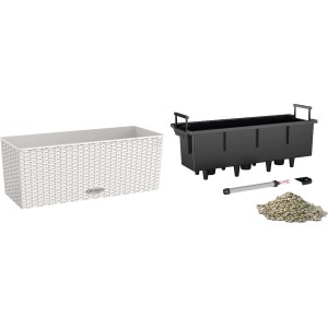 Lechuza Balconera Cottage 50, gris clair, avec système d'arrosage et insert pour plantes.