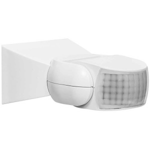 Rilevatore di movimento bianco Steffen IP65 con angolo di rilevamento di 180° per esterni.