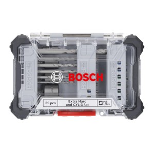 Set di punte per avvitatore e punte per trapano per cemento Bosch CYL-3 e Extra Hard, 35 pezzi in custodia trasparente.