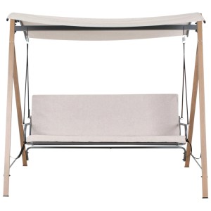 Dondolo Hollywood Bonagia beige in acciaio effetto legno con tettuccio regolabile per 3 persone.