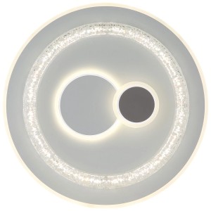Plafonnier LED rond blanc Kriswall 4 en métal mat avec effet cristal acrylique et deux anneaux lumineux.