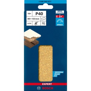 Bosch Expert Feuilles abrasives C470, 80x133mm, grain 40, 10 pièces, accessoire pour ponceuses vibrantes.