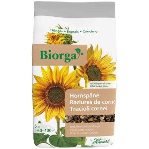 Hauert Biorga Hornspäne 5 kg: Bio-Dünger für gesundes Pflanzenwachstum mit Langzeitwirkung.