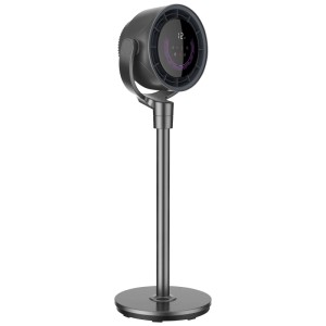 Ventilateur sur pied Trisa Comfort Breeze X84 Max gris avec écran tactile et base ronde.