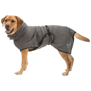 Peignoir pour chien Trixie gris et turquoise en tissu éponge, taille S, longueur du dos 40 cm.