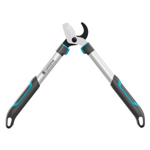 Cesoia per rami Gardena EasyCut S con taglio bypass, leve in alluminio e manici blu-neri.