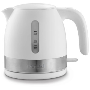 Rotel Wasserkocher, 1 l, weiss-silber, mit Füllstandsanzeige und Edelstahlakzent.