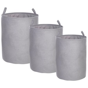 Beliani Cesti portaoggetti Archa, set da 3, grigio. Cesti portabiancheria in cotone con manici.