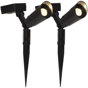 Deux projecteurs solaires noirs Star Trading Powerspot pour le jardin.