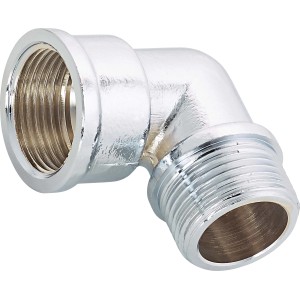 Raccordo a gomito filettato in ottone cromato 24,1/26,4 mm per installazione di tubi per acqua potabile e riscaldamento.