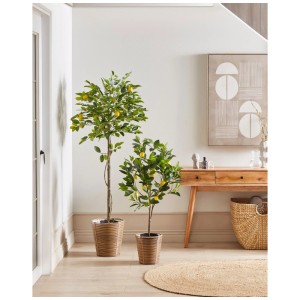 Beliani pianta artificiale Lemon Tree, alberi di limone verdi in vasi intrecciati, altezza 105 cm.