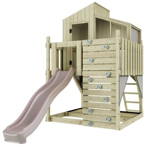 Maisonnette sur pilotis OutdoorToys Komet Altrosa avec toboggan et mur d'escalade.