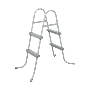 Scala per piscina Flowclear grigia, alta 84 cm, con due robusti gradini in plastica per piscine Frame.
