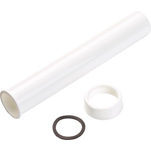 Tube d'extension de siphon blanc (Ø 40 mm) avec joint et écrou pour lavabos.