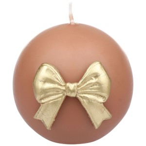 Bougie boule Steinhart moka avec nœud doré, Ø 8cm. Bougie pilier décorative pour l'Avent et Noël.