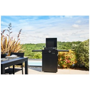 Forge Adour Plancha Modern 45 grill elettrico in acciaio nero con piastra in ghisa e vaschetta raccogli grasso.