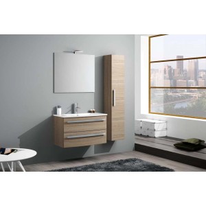 Meuble sous-vasque Oscar avec 2 tiroirs en chêne Nabucco et lavabo. Meuble simple vasque moderne.