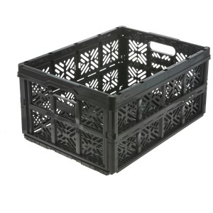 Boîte pliante noire Ida avec un volume de 32 l, idéale pour le rangement et le transport.