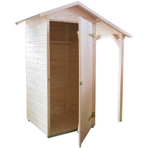 Armoire de terrasse en bois Weka, 14 mm, avec auvent et porte ouverte.