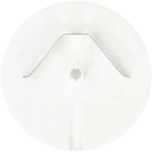Rosace de plafond blanche (98x9mm) avec étrier à ressort pour installation de lampe.