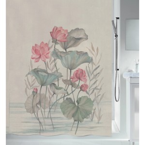 Spirella Tenda doccia Jaya multicolore con design floreale di loto (180x200 cm).