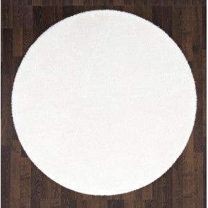 Runder, weißer Teppich Lambskin in Kunstfell-Optik, Durchmesser 120 cm.
