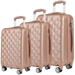 Ensemble de 3 valises dorées à roulettes avec poignée extensible pour voyage et transport.