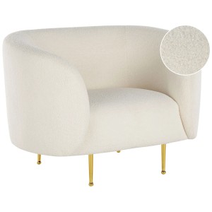 Weißer Beliani Sessel Loen im Bouclé-Stil mit goldenen Beinen.