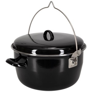 Pentola da esterno Nouvel® Pfadi-Kessel nera smaltata, 8 l, con coperchio e manico in acciaio inox.