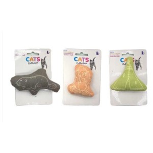 Jouet pour chat multicolore avec cataire, 3 motifs (castor, botte, tente) en polyester, 1 pièce