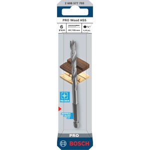 Punta da legno Bosch Pro Wood HSS, 6 mm, argento. Punta per legno per fori precisi.