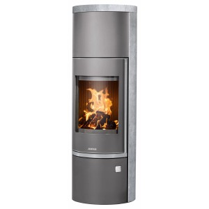 Poêle à bois Justus Faro W+ 2.0, acier gris avec pierre ollaire, 7kW, classe énergétique A+